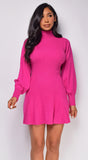 Elara Fuchsia Pink Turkle Neck Sweater Mini Dress