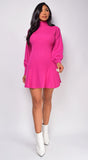 Elara Fuchsia Pink Turkle Neck Sweater Mini Dress