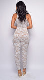 Maddie White Mock Neck Lace Jumpsuit