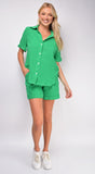 Vada Green Gauze Button Up Shirt Set