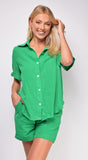 Vada Green Gauze Button Up Shirt Set