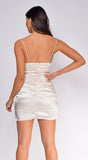 Gemma Nude Crinkle Ruched Satin Dress