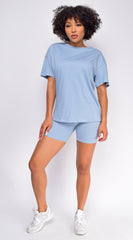 Oversized Blue T-Shirt And Biker Short Two Piece Set