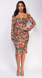 Angel Eyes Green Floral Print Midi Dress