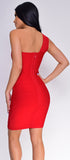 Charlyn Red Side Lace Up One Shoulder Bandage Dress - Emprada