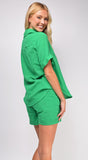Vada Green Gauze Button Up Shirt Set