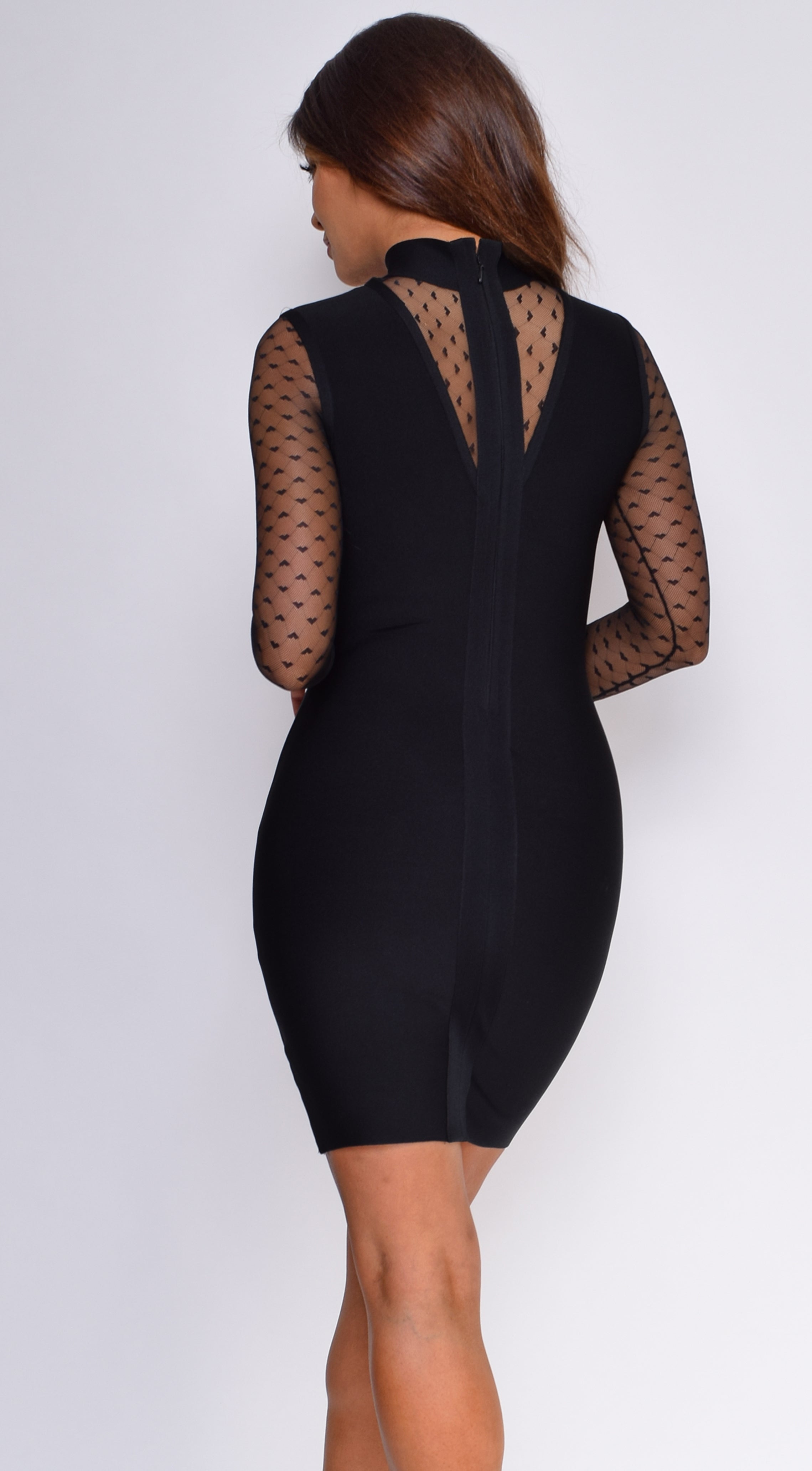 Cressida Black Mesh Deep V Neck Bandage Dress