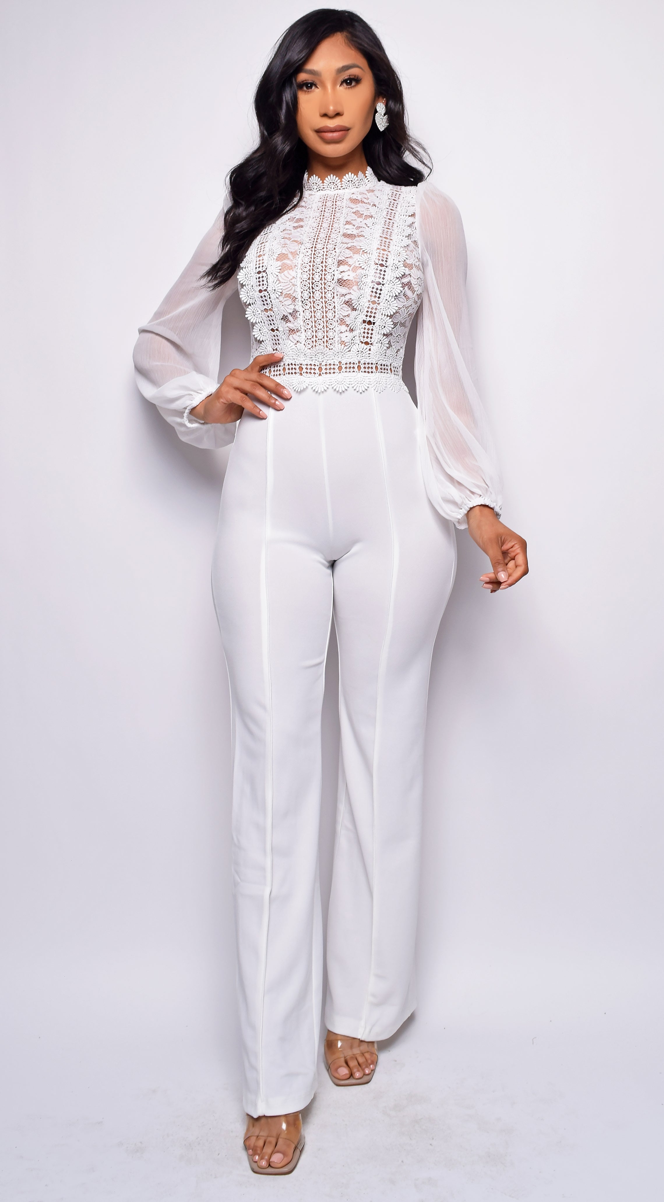 Nerine Crochet Lace Mesh Jumpsuit - White