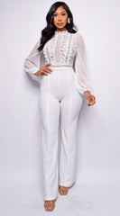 Nerine Crochet Lace Mesh Jumpsuit - White