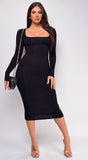 Jett Black Basic Square Neck Long Sleeve Midi Dress