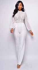 Nerine Crochet Lace Mesh Jumpsuit - White