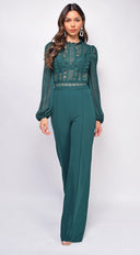 Nerine Crochet Lace Mesh Jumpsuit - Hunter Green