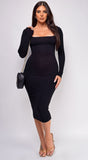 Jett Black Basic Square Neck Long Sleeve Midi Dress