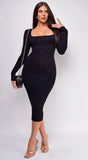 Jett Black Basic Square Neck Long Sleeve Midi Dress