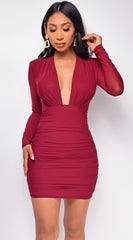 Jessica Red V Plunge Ruched Dress