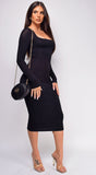 Jett Black Basic Square Neck Long Sleeve Midi Dress