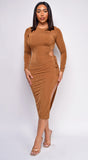 Bellis Brown Cut Out Midi Dress