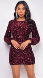 Ena Burgundy Red Sequin Dress
