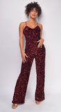 Marie Red Burgundy Sequin Jumpsuit