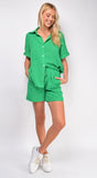 Vada Green Gauze Button Up Shirt Set
