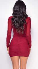 Jessica Red V Plunge Ruched Dress