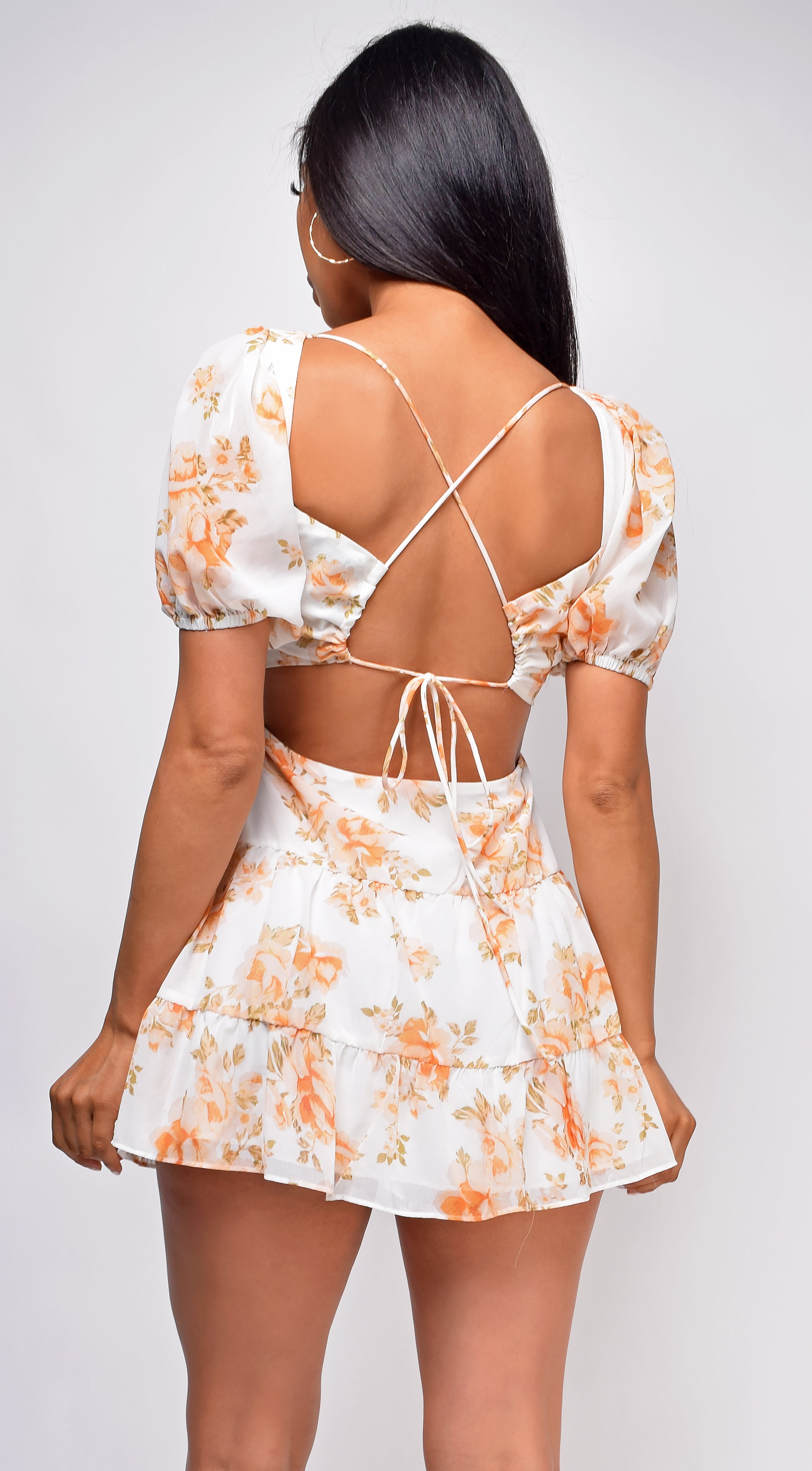 Tarsha White Orange Floral Dress