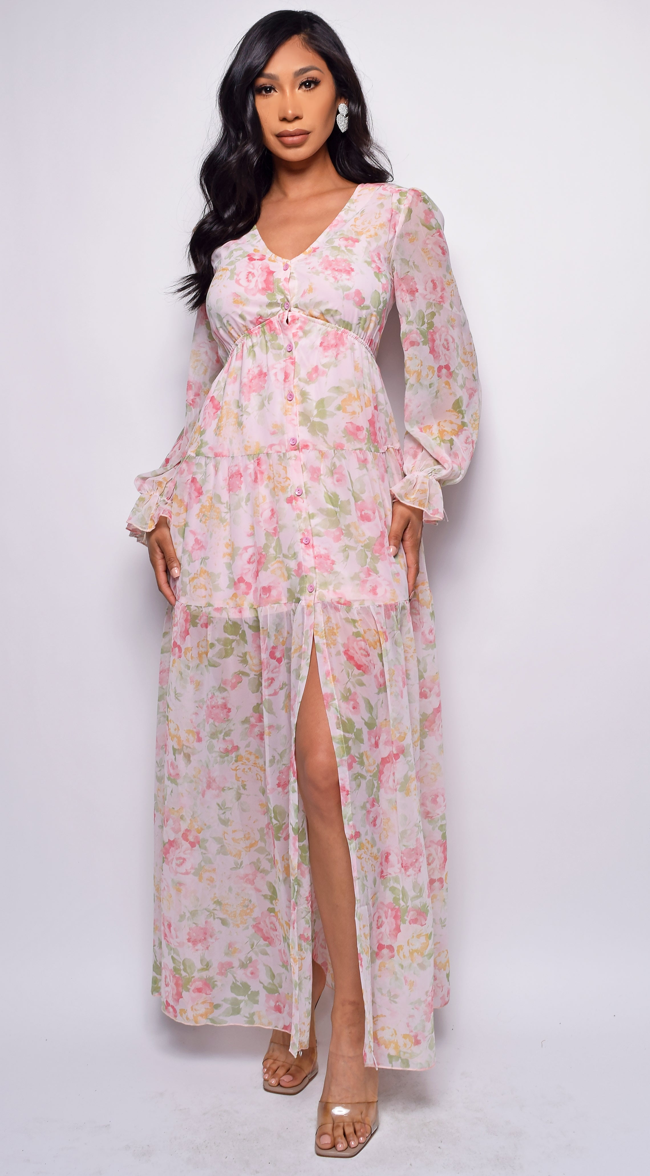 Spain Pink Multi Floral Print Maxi Dress