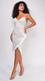 Marila White Lace Ruffle Detail Midi Dress