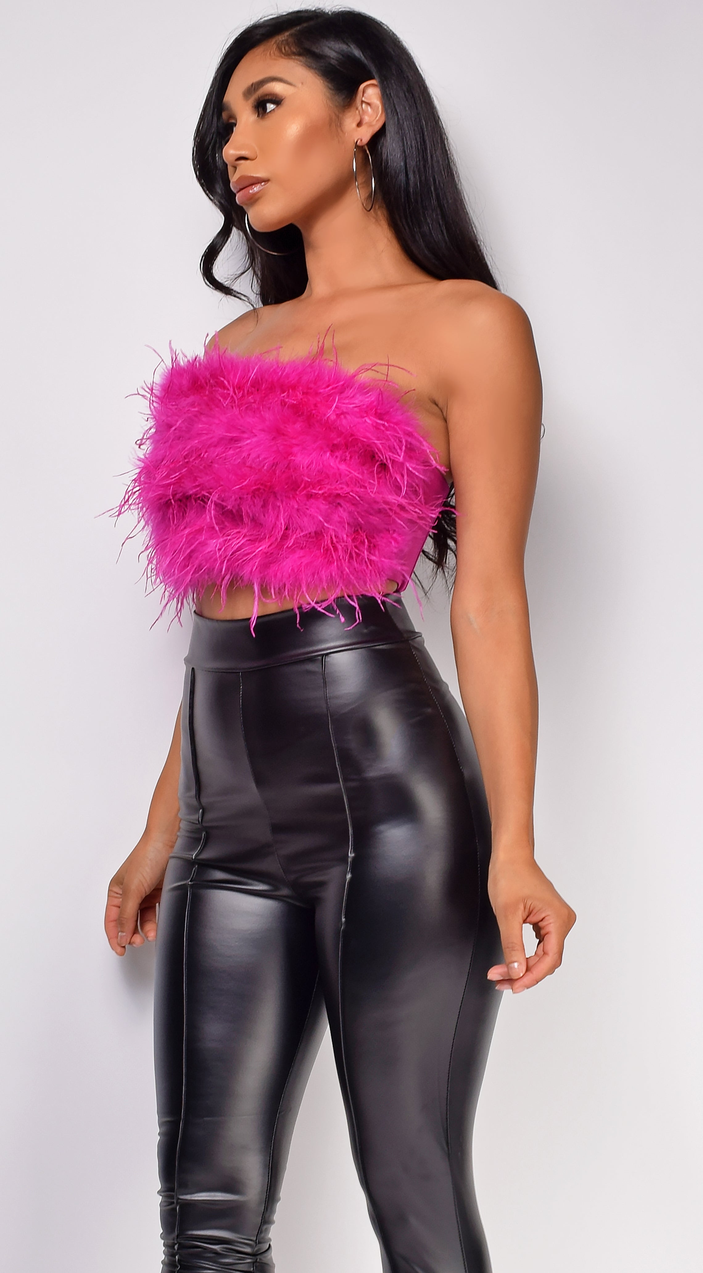 Catalina Pink Feather Crop Top