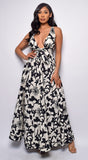 Daphnie White Black Floral Print Maxi Dress