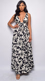 Daphnie White Black Floral Print Maxi Dress