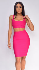 Milly Hot Pink Bandage Top And Skirt Set