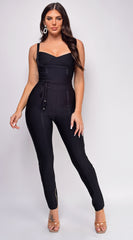 Elmirah Black Waist Cinching Bandage Jumpsuit