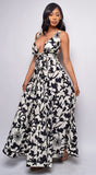 Daphnie White Black Floral Print Maxi Dress