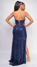 Kaz Blue Sequin Gown close-up of sequin detailing