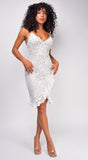 Marila White Lace Ruffle Detail Midi Dress
