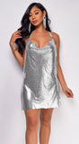 Mikayla Silver Draped Chain Detail Mini Dress