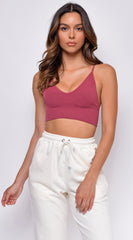 Luca Maroon Red Seamless Ribbed Spaghetti Strap Brami