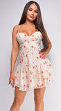 Candace Beige Red Floral Print Mini Dress