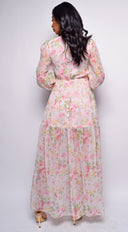 Spain Pink Multi Floral Print Maxi Dress close-up of floral print
