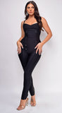 Elmirah Black Waist Cinching Bandage Jumpsuit