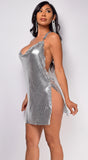 Mikayla Silver Draped Chain Detail Mini Dress