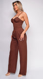 Madely Brown Bustier Wide Leg Pants Set