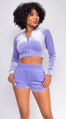 Tempted to Touch Lilac Purple Velour Crop Hoodie Shorts Set