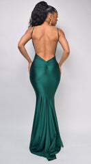 Mavin Emerald Green V Neck Low Back Gown