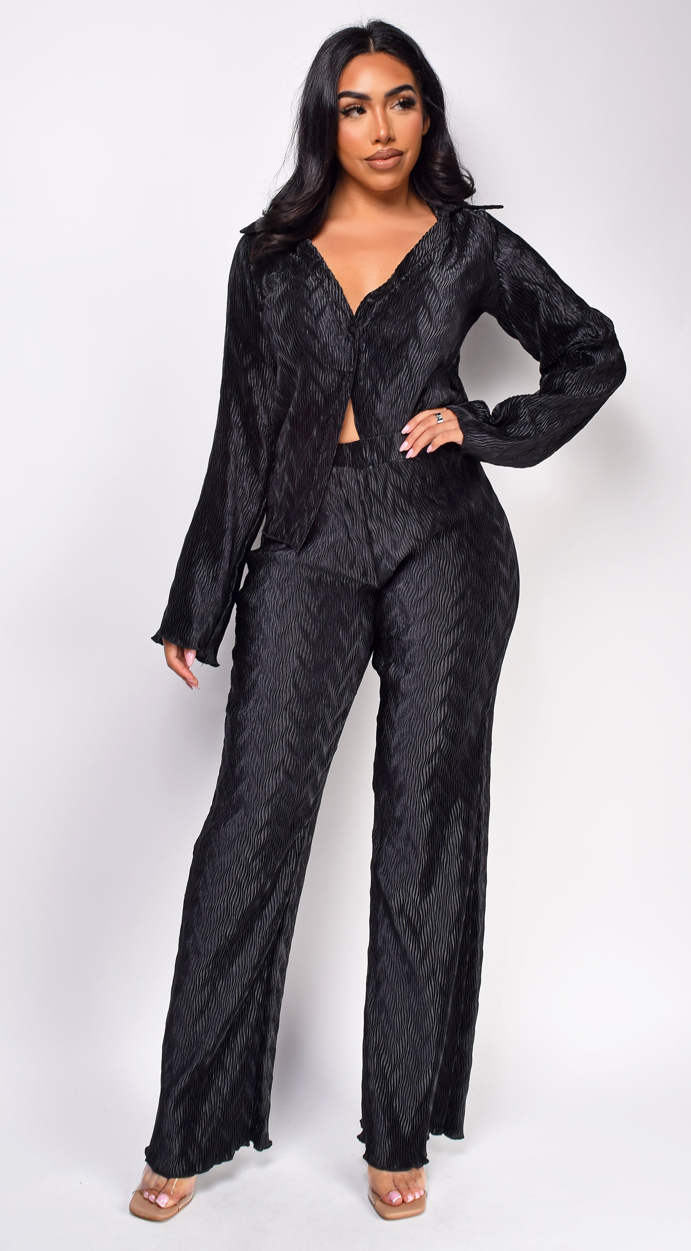 Elliana Black Long Sleeve Pants Set