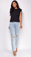 Evalina Light Wash Distressed Straight Leg Denim Jeans