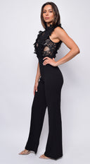 Vanna Black Crochet Flared Leg Jumpsuit