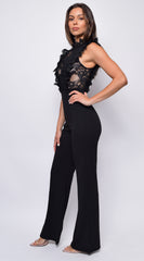 Vanna Black Crochet Flared Leg Jumpsuit