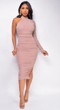Gisele Pink High Neck Sparkle Ruched Dress